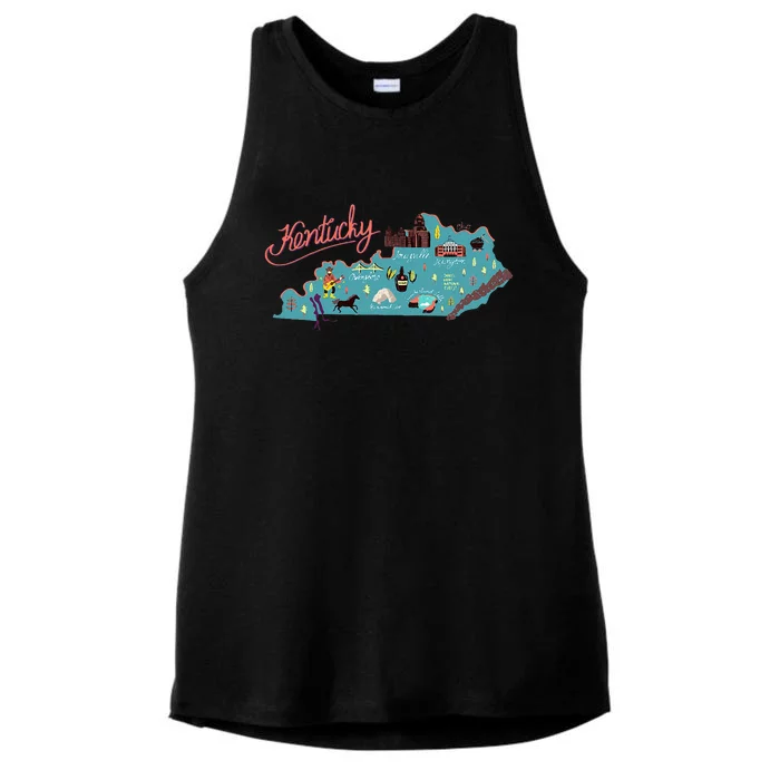 Kentucky State Map Travel Cities & Destination Souvenir Ladies Tri-Blend Wicking Tank