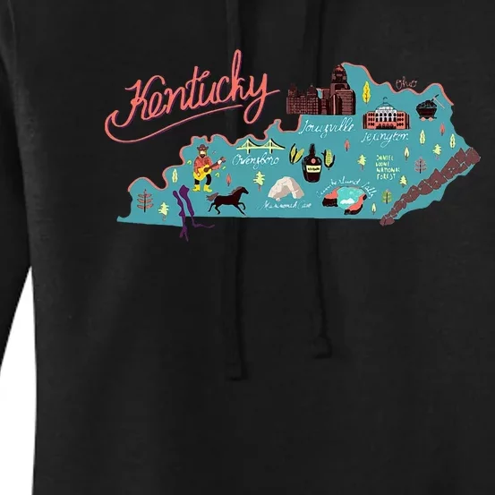 Kentucky State Map Travel Cities & Destination Souvenir Women's Pullover Hoodie