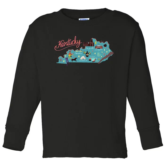 Kentucky State Map Travel Cities & Destination Souvenir Toddler Long Sleeve Shirt