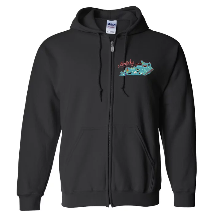 Kentucky State Map Travel Cities & Destination Souvenir Full Zip Hoodie