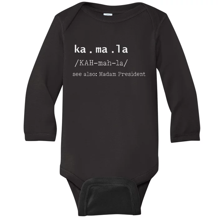 Kamala Spelling Meaning Madam President Baby Long Sleeve Bodysuit