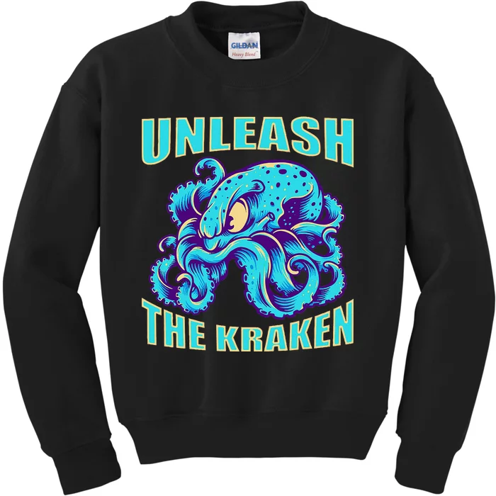 Kraken Sea Monster Vintage Unleash The Kraken Giant Kraken Kids Sweatshirt