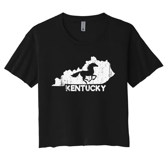 Kentucky State Map Horse Racing Lovers Women's Crop Top Tee