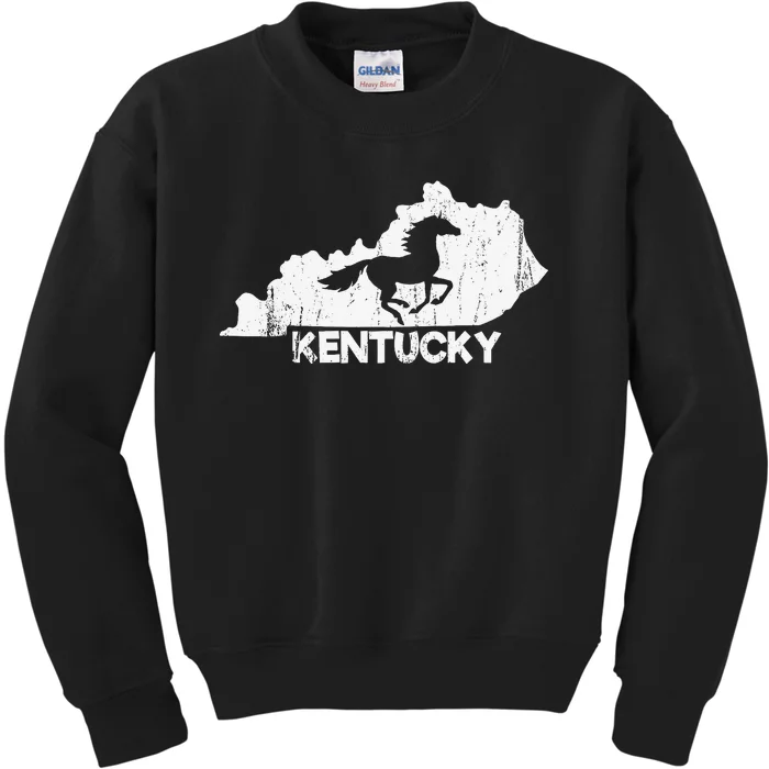 Kentucky State Map Horse Racing Lovers Kids Sweatshirt