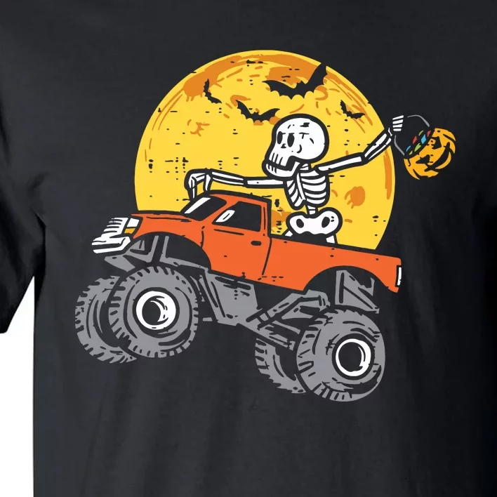 Kids Skeleton Monster Truck Moon Candy Boy Halloween Tall T-Shirt