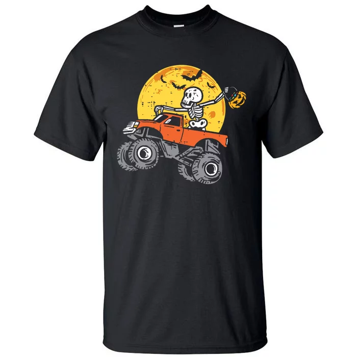 Kids Skeleton Monster Truck Moon Candy Boy Halloween Tall T-Shirt