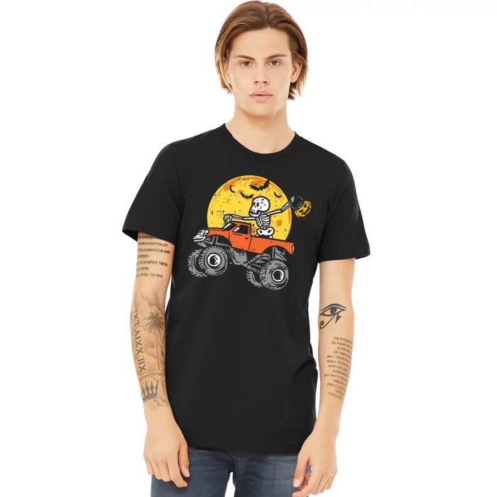 Kids Skeleton Monster Truck Moon Candy Boy Halloween Premium T-Shirt