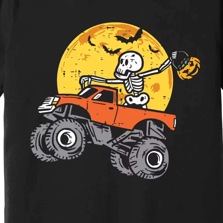 Kids Skeleton Monster Truck Moon Candy Boy Halloween Premium T-Shirt