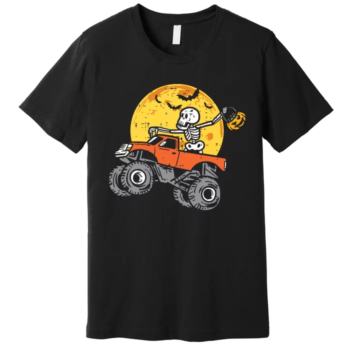 Kids Skeleton Monster Truck Moon Candy Boy Halloween Premium T-Shirt