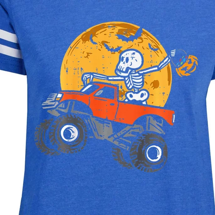 Kids Skeleton Monster Truck Moon Candy Halloween Kids Enza Ladies Jersey Football T-Shirt