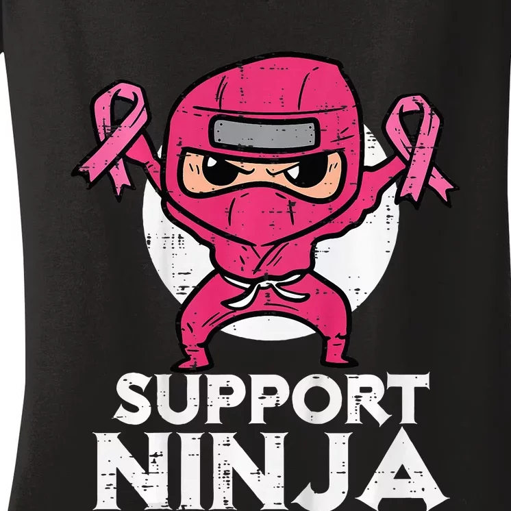 Kids Support Ninja Pink Cute Breast Cancer Awareness Women's V-Neck T-Shirt