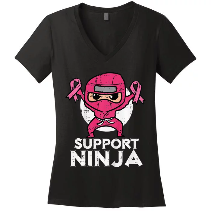 Kids Support Ninja Pink Cute Breast Cancer Awareness Women's V-Neck T-Shirt