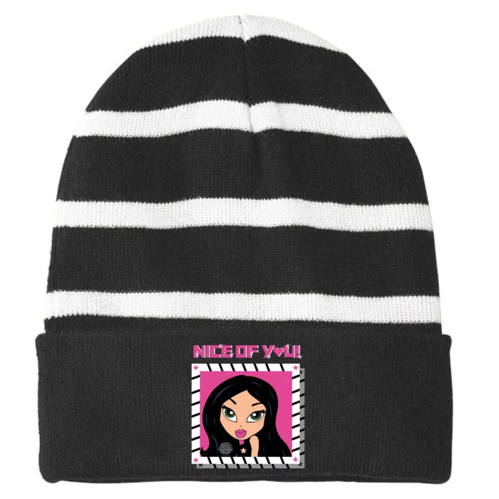 Katrina Stuart Nice Of You Closeup Striped Beanie with Solid Band