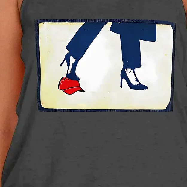 Kamala Stepping On Red Hat Funny Kamala Harris Trump 2024 Women's Knotted Racerback Tank