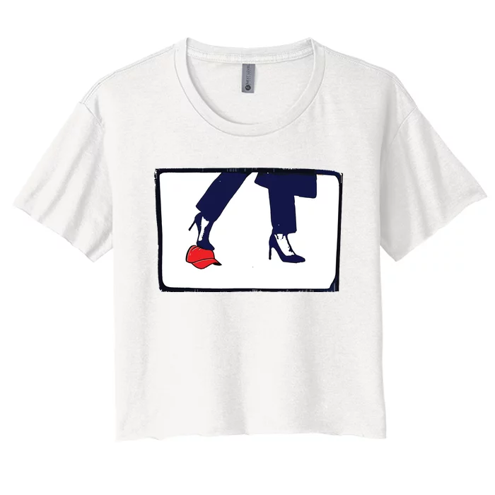 Kamala Stepping On Red Hat Funny Kamala Harris Trump 2024 Women's Crop Top Tee