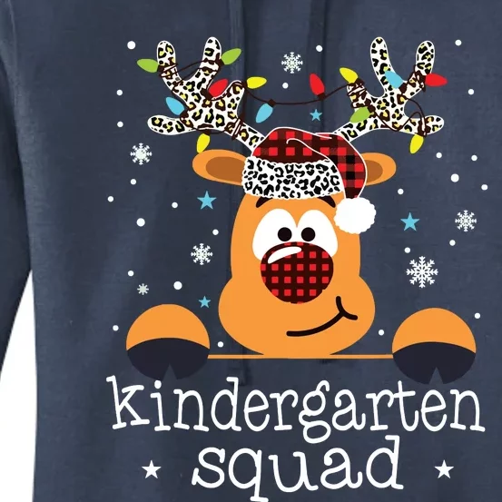 Kindergarten Squad Plaid Reindeer Santa Teacher Christmas Women's Pullover Hoodie