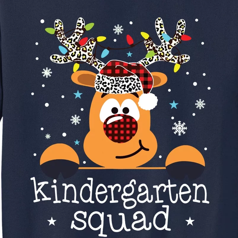 Kindergarten Squad Plaid Reindeer Santa Teacher Christmas Tall Sweatshirt