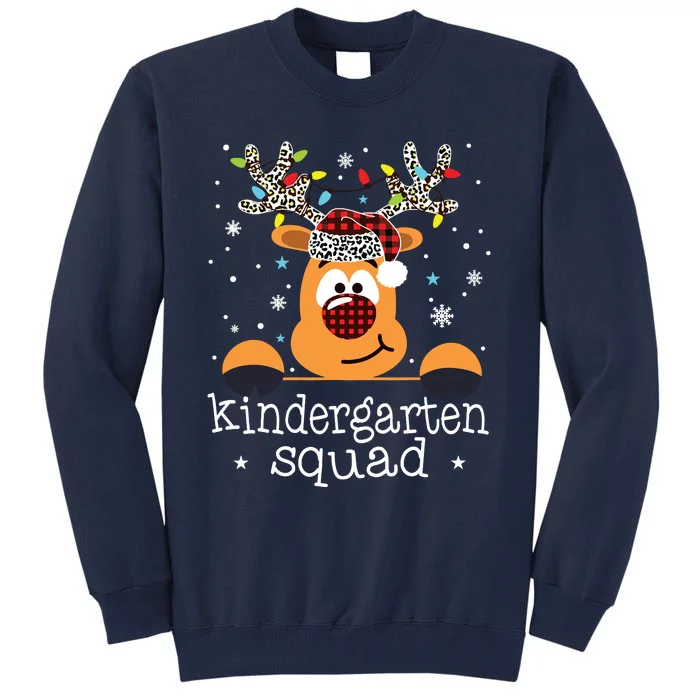 Kindergarten Squad Plaid Reindeer Santa Teacher Christmas Tall Sweatshirt