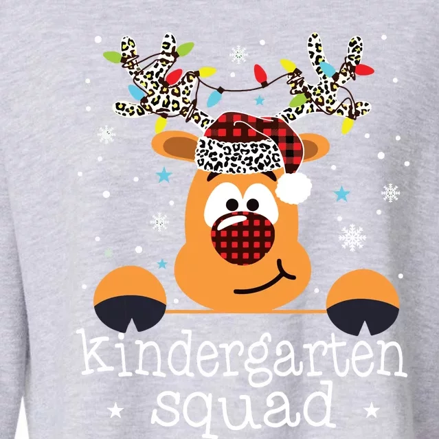 Kindergarten Squad Plaid Reindeer Santa Teacher Christmas Cropped Pullover Crew