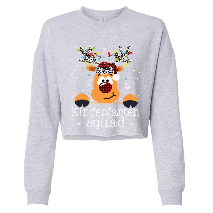 Kindergarten Squad Plaid Reindeer Santa Teacher Christmas Cropped Pullover Crew