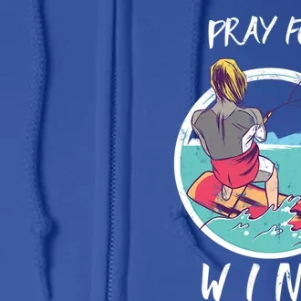 Kite Surfing Pray For Wind Water Sports Waves Graphic Gift Full Zip Hoodie