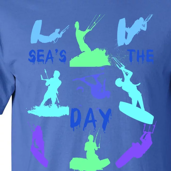 Kitesurfer Silhouette Pattern With Seas The Day Quote 9 Gift Tall T-Shirt