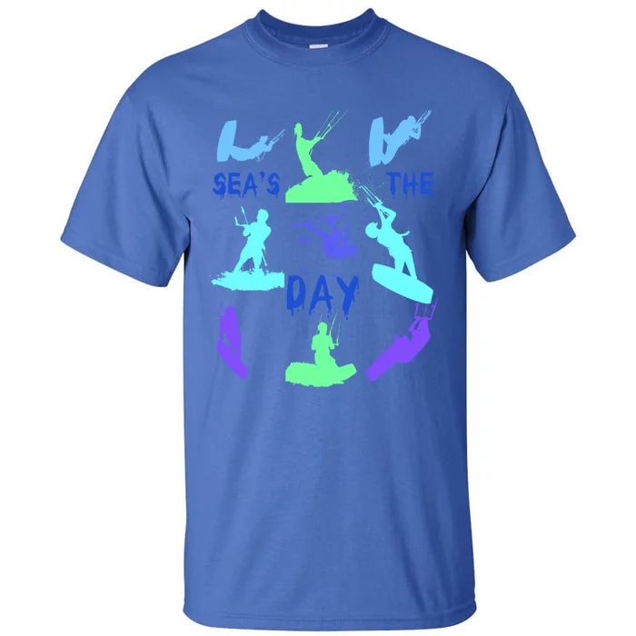 Kitesurfer Silhouette Pattern With Seas The Day Quote 9 Gift Tall T-Shirt