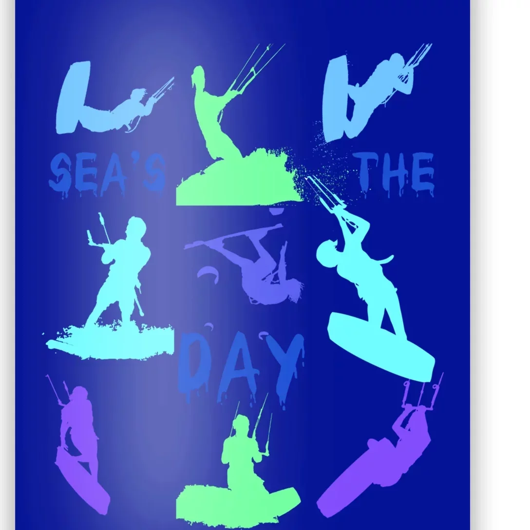 Kitesurfer Silhouette Pattern With Seas The Day Quote 9 Gift Poster