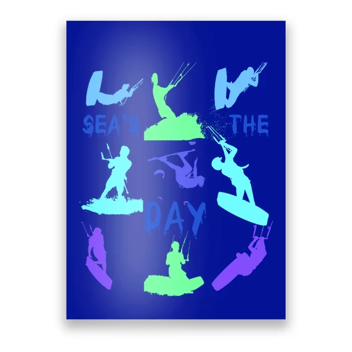 Kitesurfer Silhouette Pattern With Seas The Day Quote 9 Gift Poster