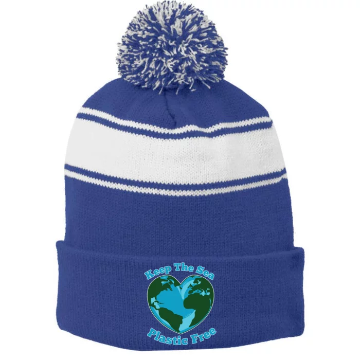 Keep Sea Plastic Free Environtal Clean Up Garbage Gift Stripe Pom Pom Beanie