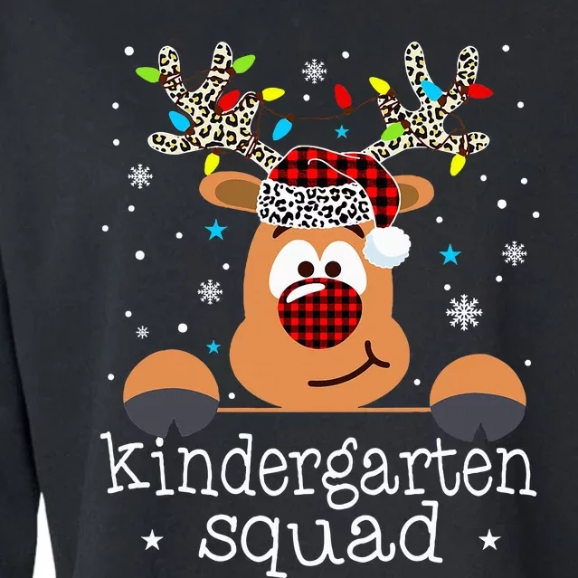 Kindergarten Squad Plaid Reindeer Santa Teacher Christmas Cropped Pullover Crew