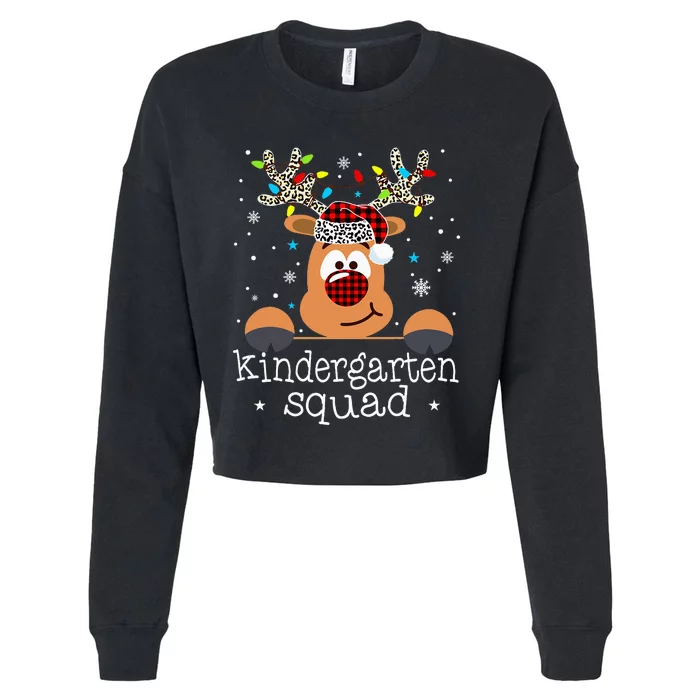 Kindergarten Squad Plaid Reindeer Santa Teacher Christmas Cropped Pullover Crew