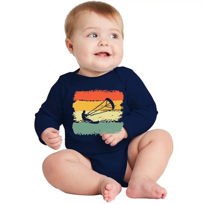 Kite Surfing Retro Vintage 70S 80S Style Cute Gift Baby Long Sleeve Bodysuit