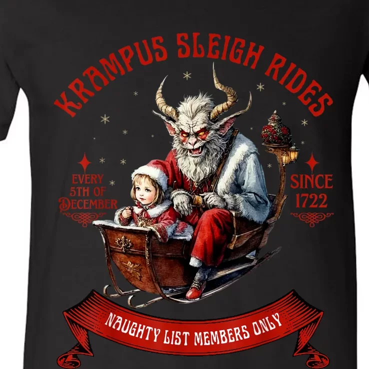 Krampus Sleigh Rides Merry Krampus Christmas Xmas Horror V-Neck T-Shirt