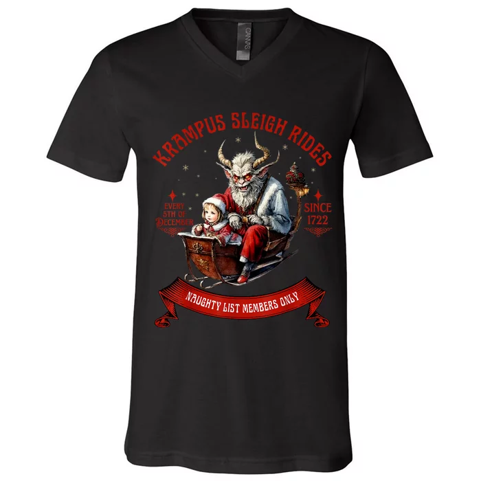 Krampus Sleigh Rides Merry Krampus Christmas Xmas Horror V-Neck T-Shirt