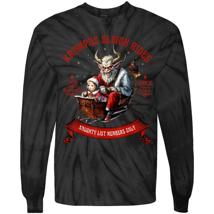 Krampus Sleigh Rides Merry Krampus Christmas Xmas Horror Tie-Dye Long Sleeve Shirt