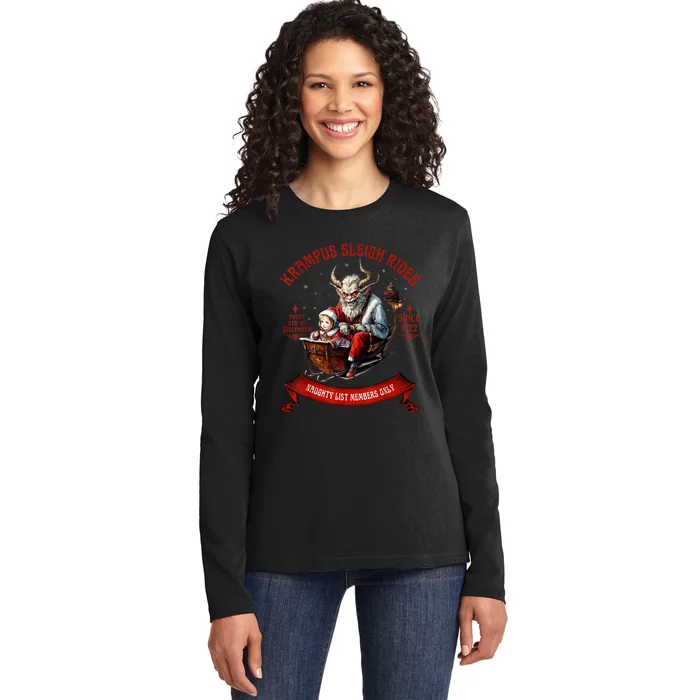 Krampus Sleigh Rides Merry Krampus Christmas Xmas Horror Ladies Long Sleeve Shirt