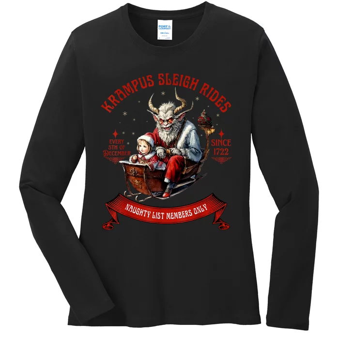 Krampus Sleigh Rides Merry Krampus Christmas Xmas Horror Ladies Long Sleeve Shirt