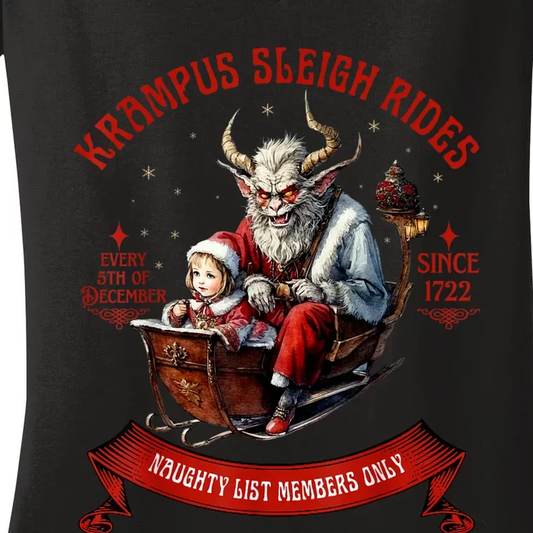 Krampus Sleigh Rides Merry Krampus Christmas Xmas Horror Women's V-Neck T-Shirt