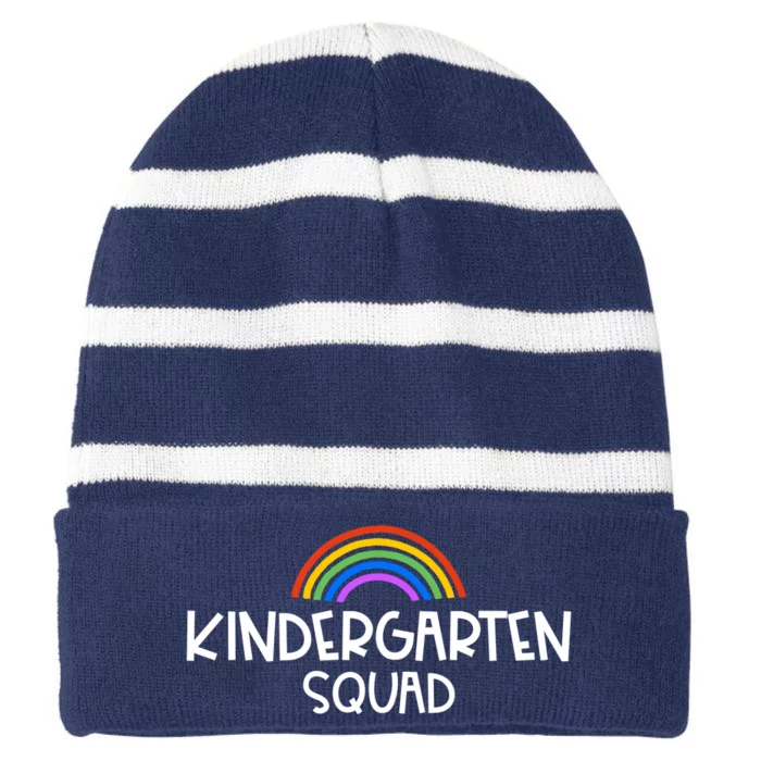 Kindergarten Squad Rainbow Striped Beanie with Solid Band