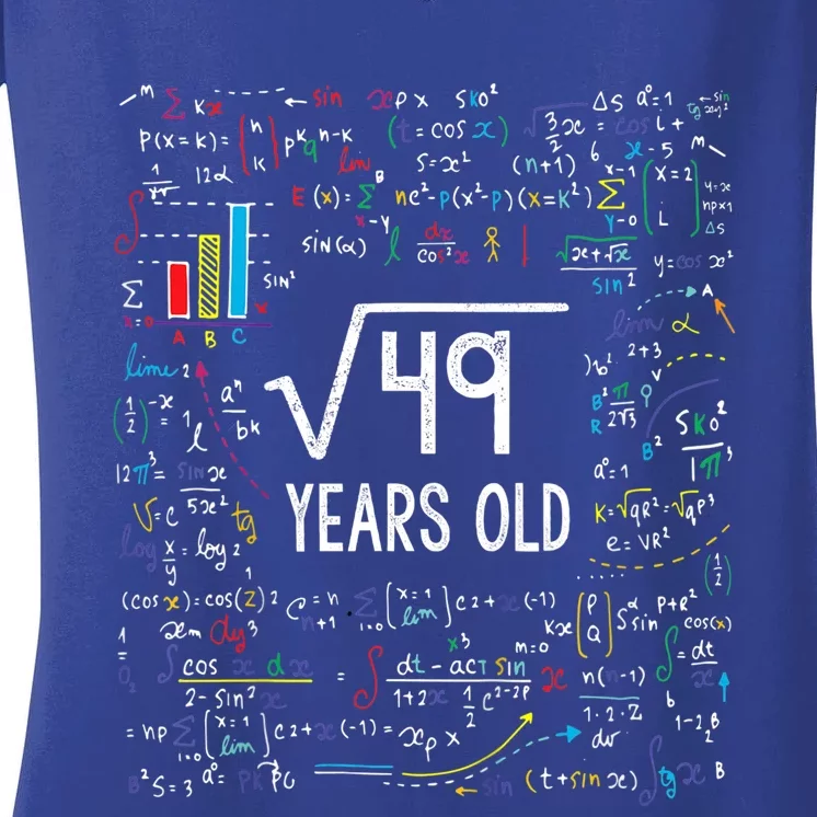 Square Root Of 49 7th Birthday 7 Year Old Funny Gift Math Bday Cool Gift Women's V-Neck T-Shirt