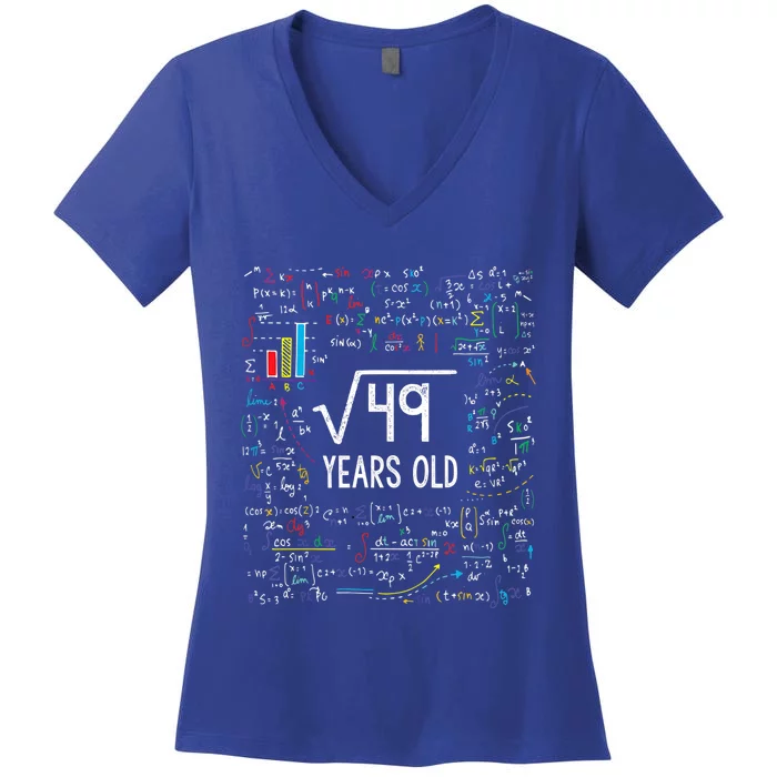 Square Root Of 49 7th Birthday 7 Year Old Funny Gift Math Bday Cool Gift Women's V-Neck T-Shirt