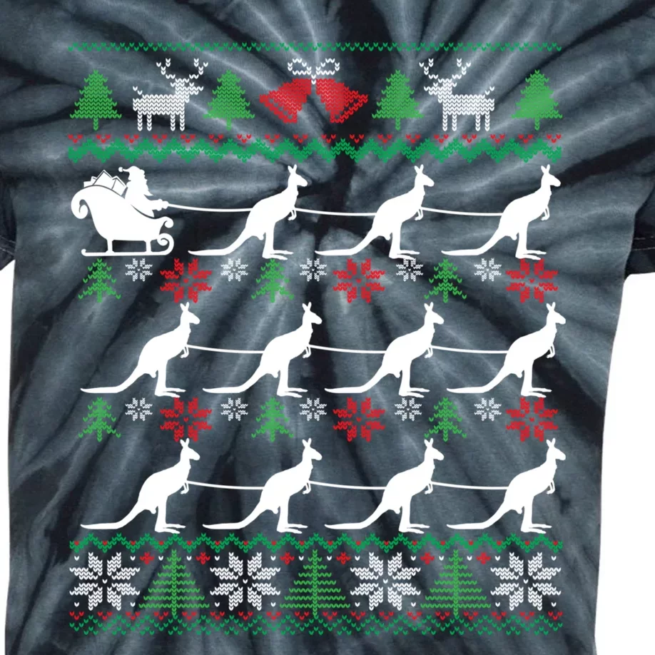 Kangaroo Santa Sleigh Funny Australian Ugly Christmas Kids Tie-Dye T-Shirt