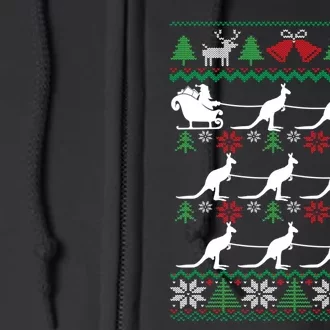 Kangaroo Santa Sleigh Funny Australian Ugly Christmas Full Zip Hoodie