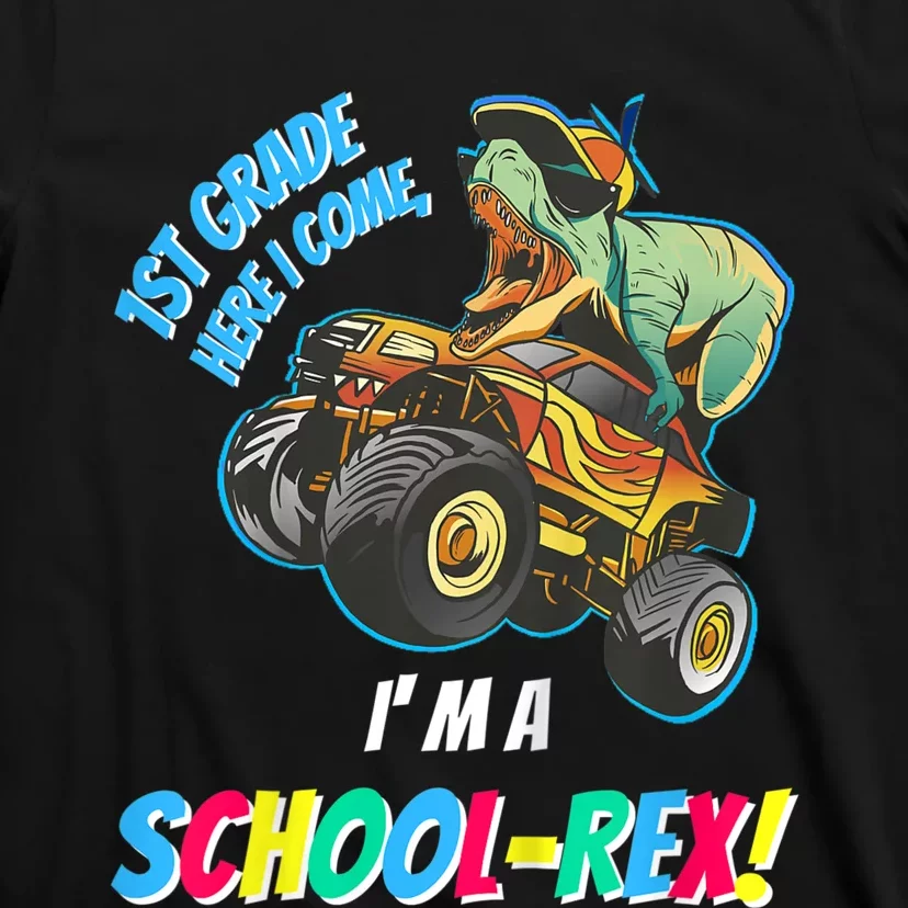 Kids School Starts First Grade Here I Come Dinosaur Monster Truck T-Shirt