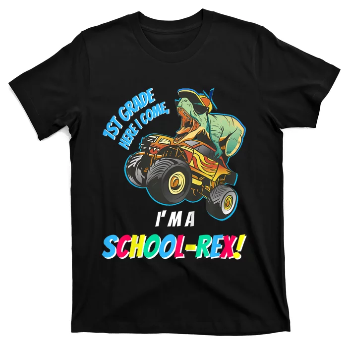 Kids School Starts First Grade Here I Come Dinosaur Monster Truck T-Shirt