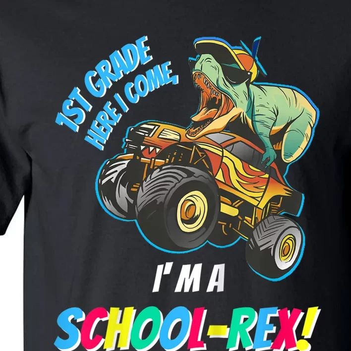 Kids School Starts First Grade Here I Come Dinosaur Monster Truck Tall T-Shirt