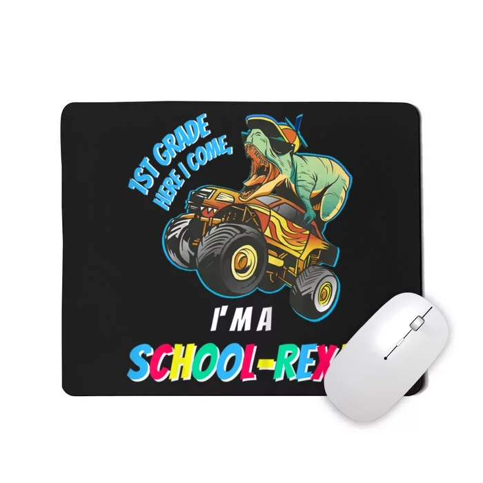 Kids School Starts First Grade Here I Come Dinosaur Monster Truck Mousepad