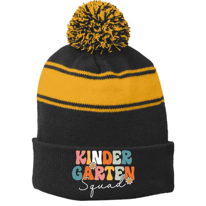 Kindergarten Squad Team Retro Groovy First Day Of School Stripe Pom Pom Beanie