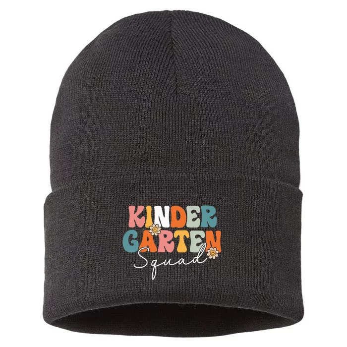 Kindergarten Squad Team Retro Groovy First Day Of School Sustainable Knit Beanie